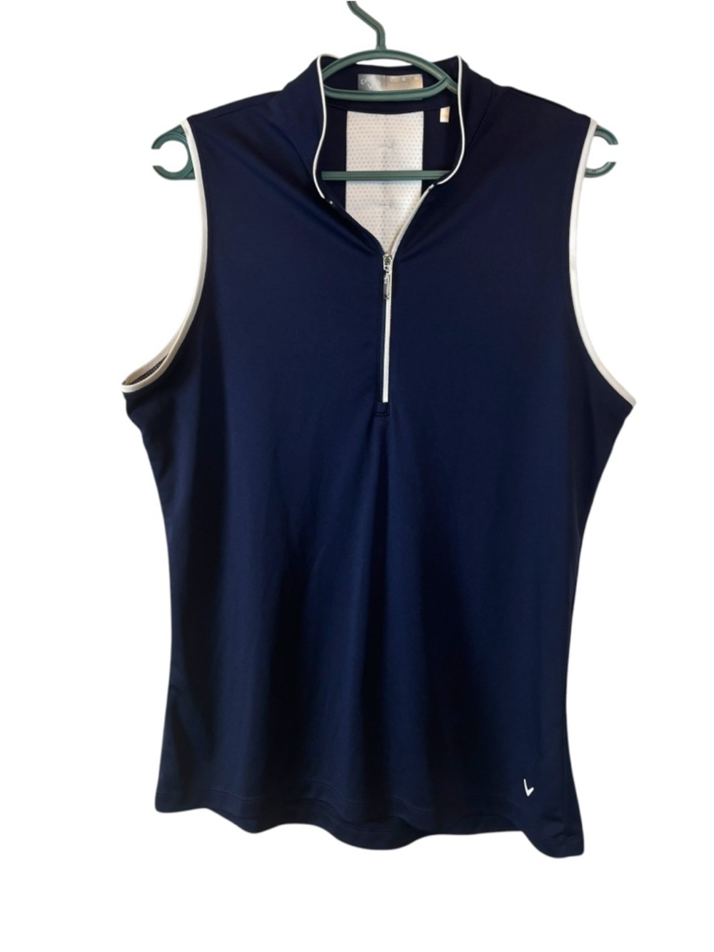 Callaway Navy blue Sleeveless Zip Golf Polo with White Trim Size Large